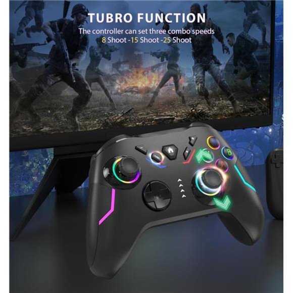 Wireless PC Gaming Controller, 9 Color LED Light PC Gamepad with Turbo（2.4G ） - Picture 5 of 7